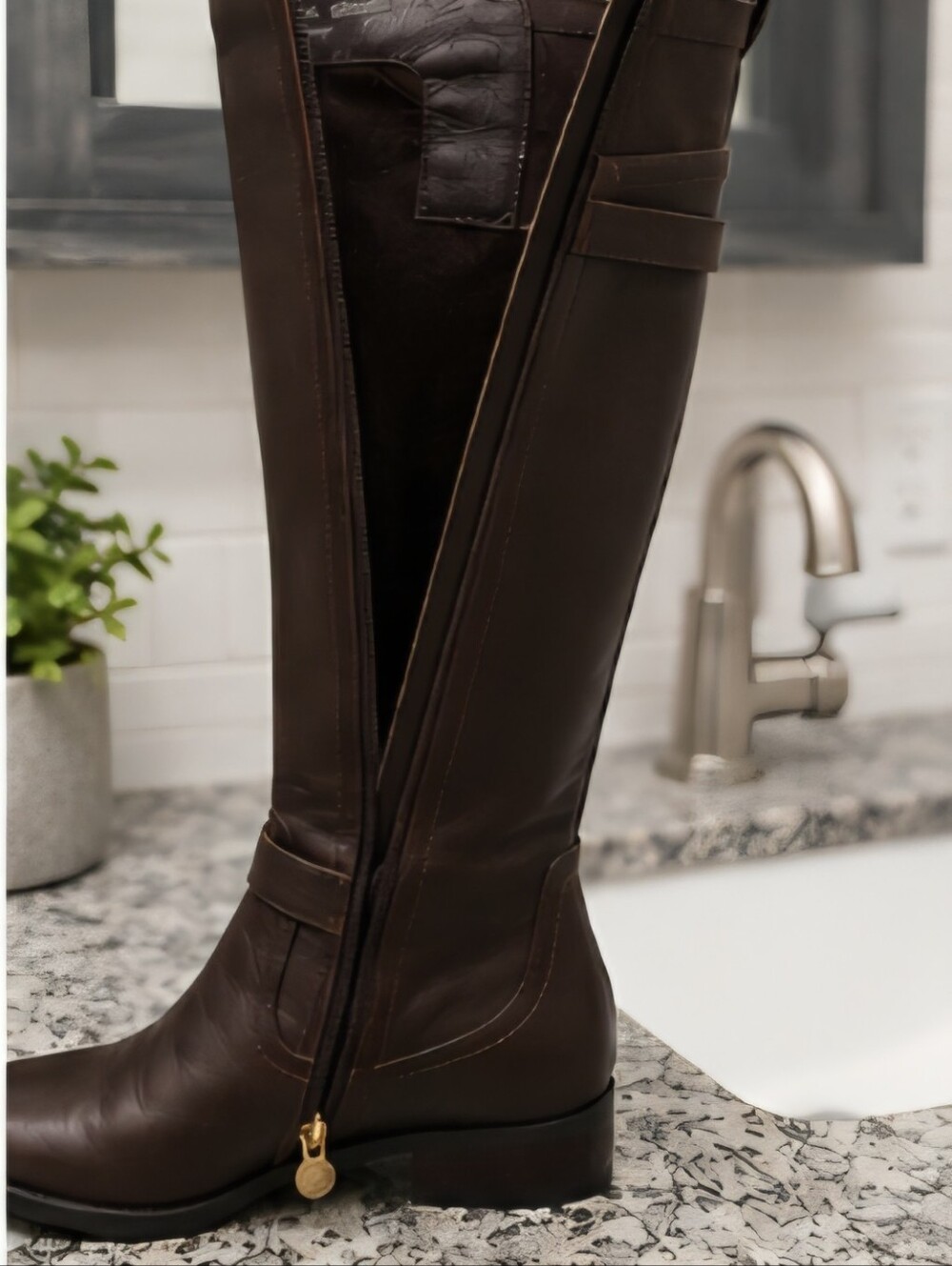 SoleMani Abigail Super Slim Brown Leather Knee-High Riding Boots, Women's 8M - Picture 3 of 13